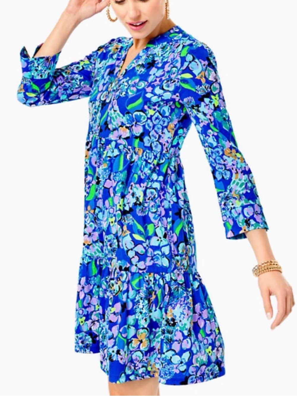 Lilly Pulitzer Alaina dress Sz XL extra large blue 100% cotton floral - Picture 3 of 11